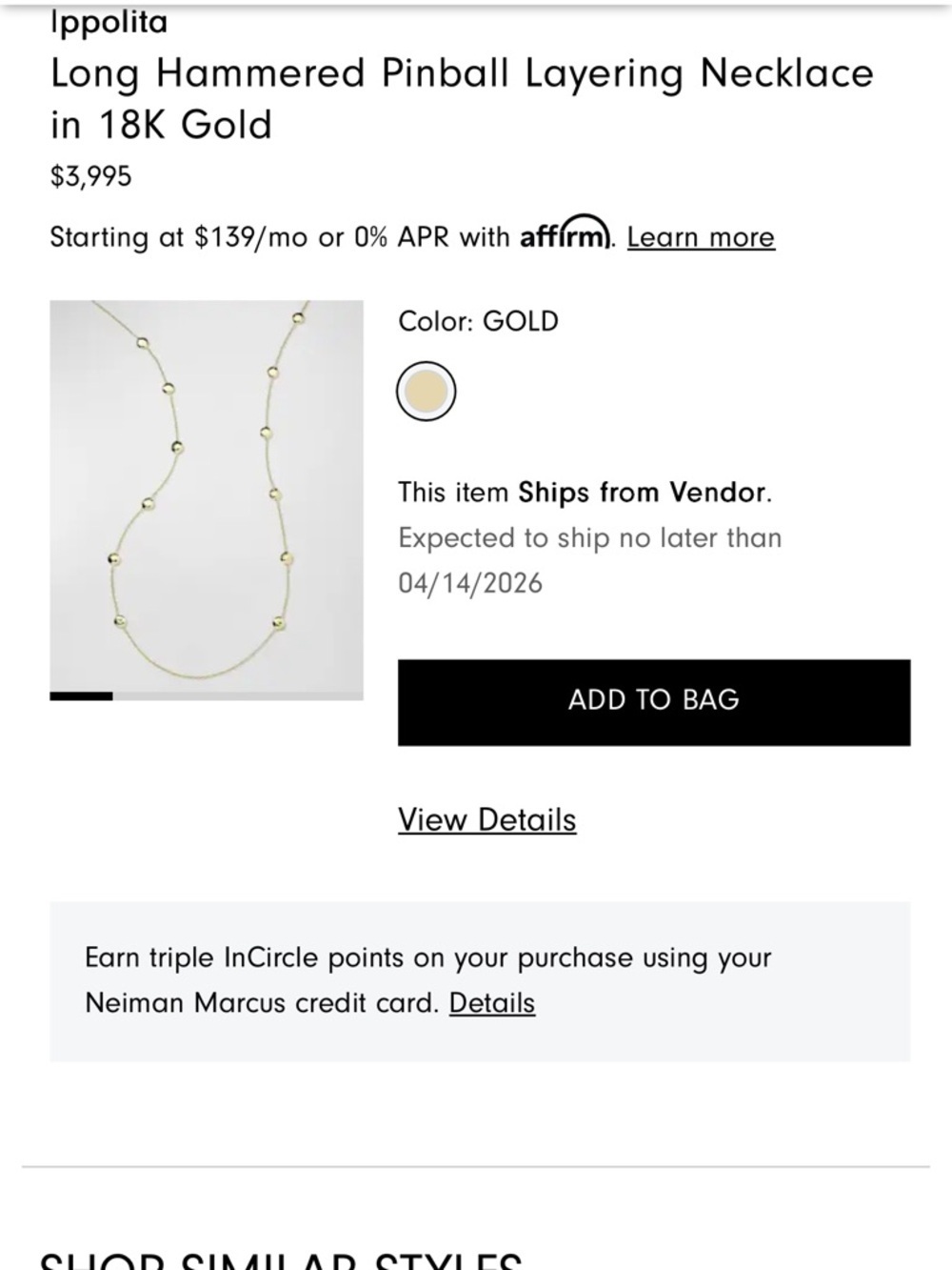 NWOT Ippolita Long hammered necklace in 18K gold